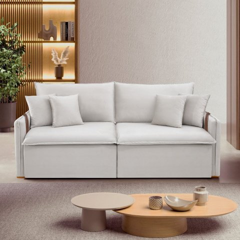 Sofá Cama Retrátil e Reclinável 2 Lugares Pés Madeira Maciça 220cm Windson Yescasa
