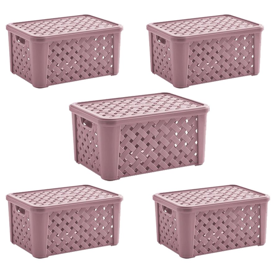 5 Caixa Organizadora Rattan Multiuso 35x25x17 Rosê Paramount - 1