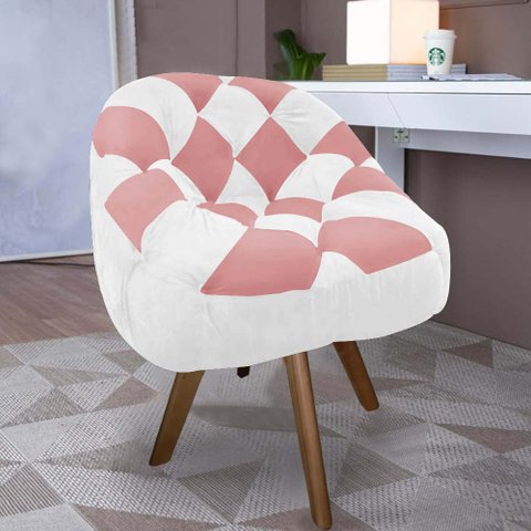 Poltrona Paloma Escritório Sala Giratória Madeira Suede Branco e Suede Rose - Dominic Decor