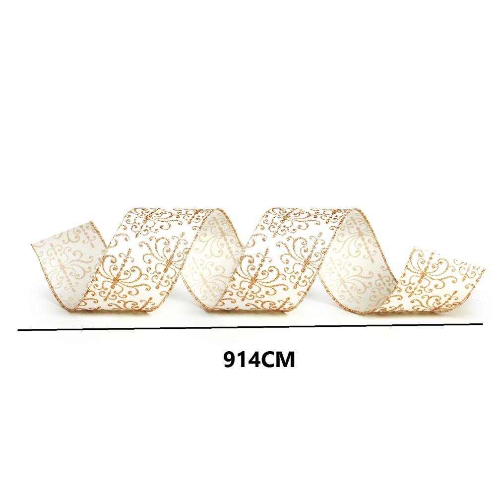 Fita Aramada Natalina Floco Neve Branco e Dourado 9,14m - 2