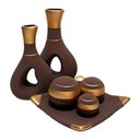 Ver imagem 1 de Jogo de Vasos Par Furados e Prato 3 esferas Cerâmica Fosca - Choco Gold
