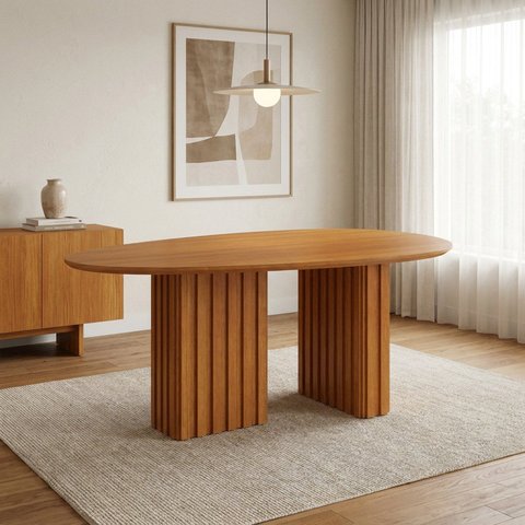 Mesa de Jantar Orgânica 4 Lugares em MDF 135x75cm Linha Isis Freijó