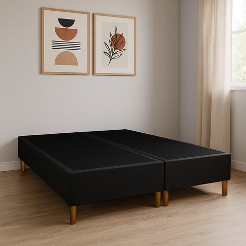 Base Box Queen com 12 Pés em Madeira Preto