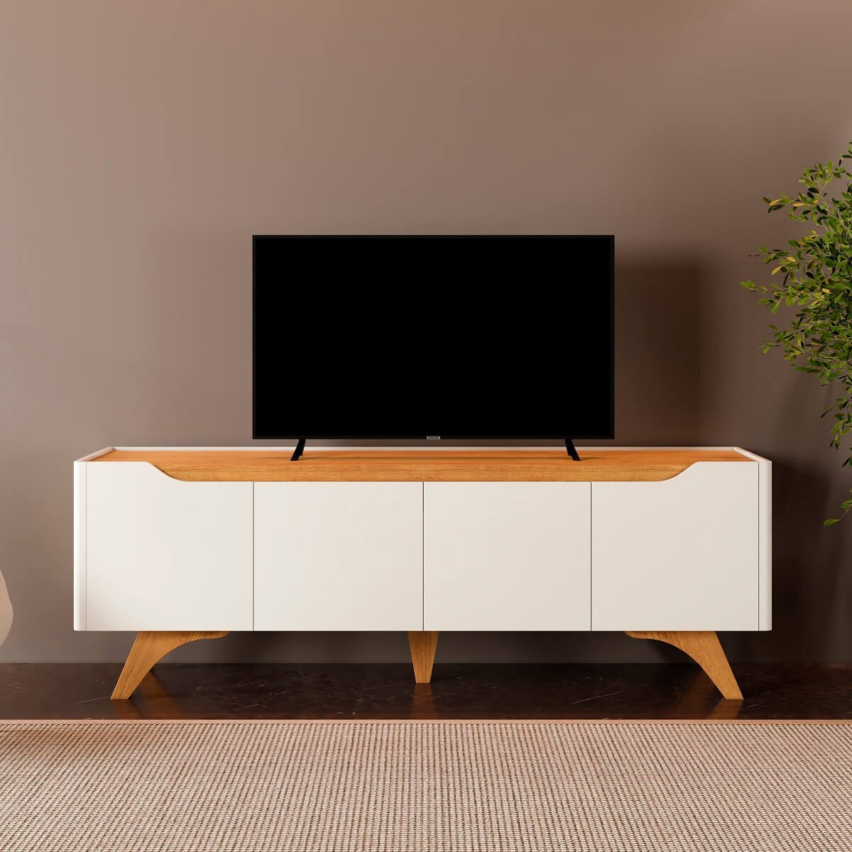 Rack para TV 75'' Atenas 4 Portas 1.80m Mavaular:Off White com Naturalle - 4