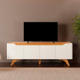 Rack para TV 75'' Atenas 4 Portas 1.80m Mavaular:Off White com Naturalle - 4