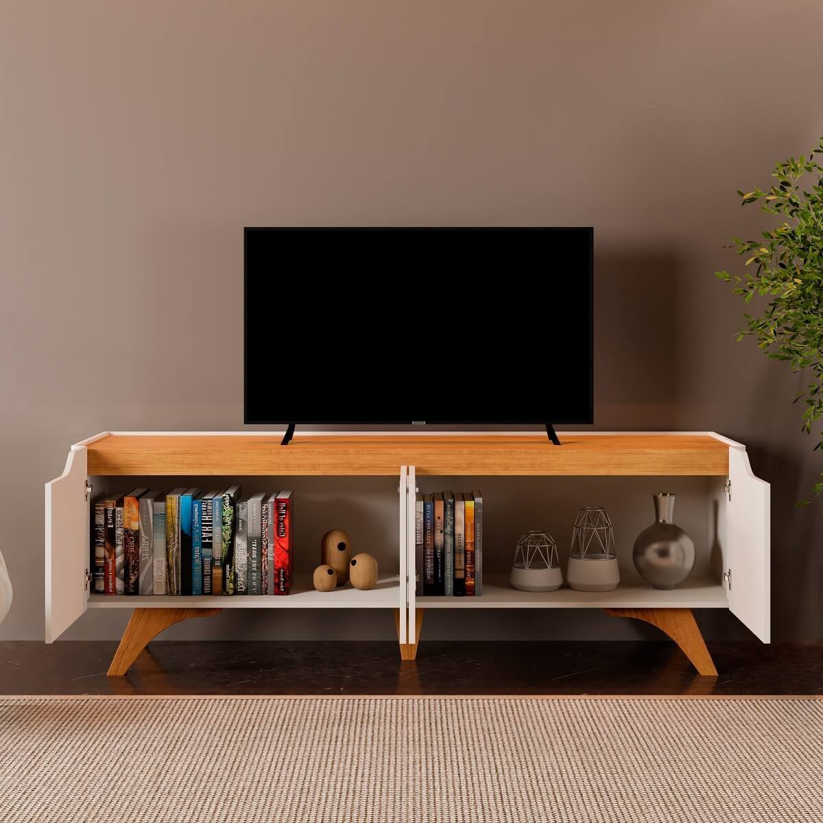 Rack para TV 75'' Atenas 4 Portas 1.80m Mavaular:Off White com Naturalle - 5