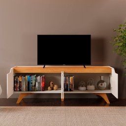 Rack para TV 75'' Atenas 4 Portas 1.80m Mavaular:Off White com Naturalle - 5