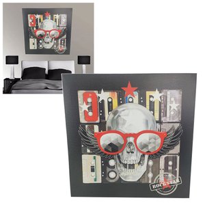 Quadro Decorativo Caveira Rockstar Moldura 50x50 Banda Musica Enfeite Decoraçao Sala Quarto Parede A
