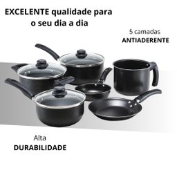 Jogo de Panelas Antiaderente 6 Peças Preto - 2