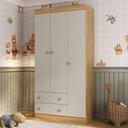 Ver imagem 1 de Guarda-roupa Infantil 92cm 3 Portas e 2 Gavetas Encanto Multimóveis Mp4447 Madeirado/off White