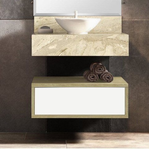 Gaveteiro para Banheiro Suspenso Max 60cm Yescasa Bege/Wood/Branco