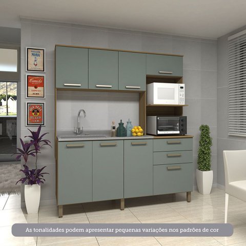 Cozinha Compacta 182,10cm 8 Portas e 2 Gavetas sem Tampo sem Fundo 354 Luciane Móveis