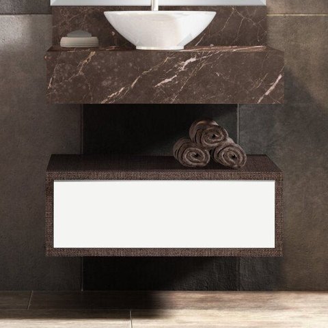 Gaveteiro para Banheiro Suspenso Max 60cm Yescasa Marrom/Linho/Branco