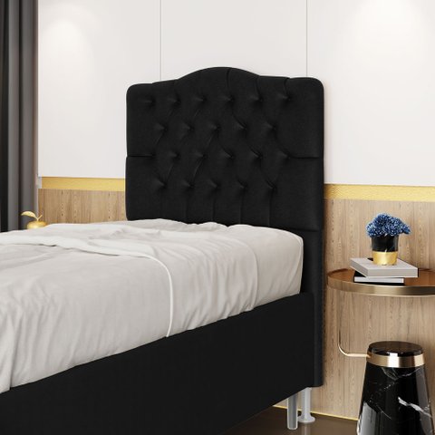 Cabeceira Estofada Decorativa Pollux 90 para Cama de Solteiro Couro Artificial Preto Aradecor