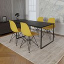 Ver imagem 1 de Mesa Industrial Base Ferro Preto Tampo 137X90 Preto 4 Cadeiras Ferro Preto Assento Amarelo Preto