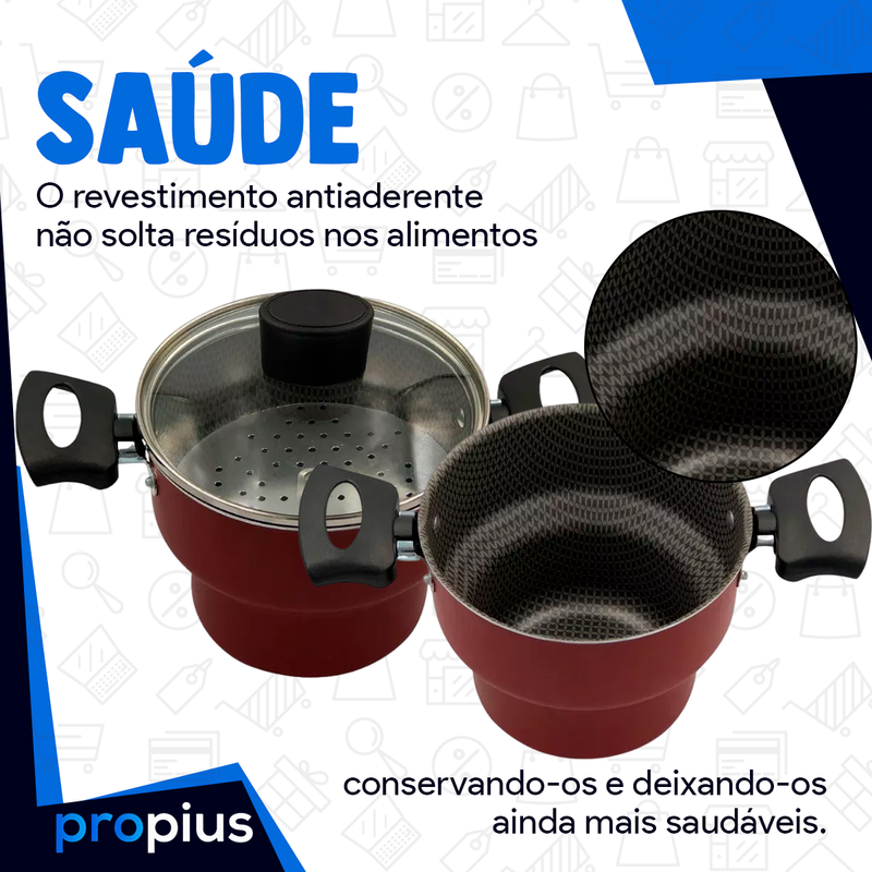 Cuscuzeiro Enjoy Revestimento Andiaderente Com Tampa De Vidro 14cm Alumínio Teflon Cuscuz Alimento P - 10