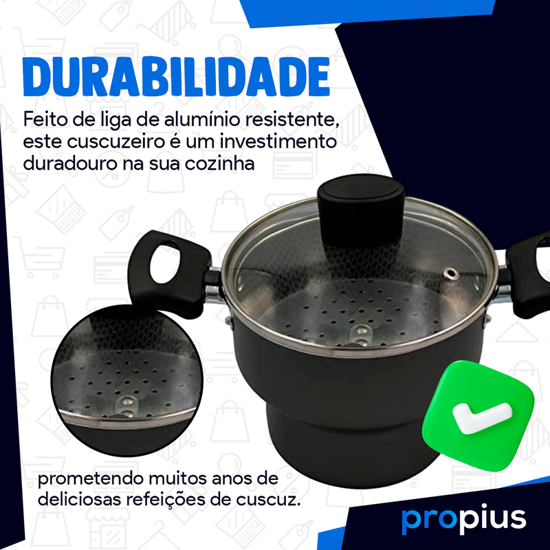 Cuscuzeiro Enjoy Revestimento Andiaderente Com Tampa De Vidro 14cm Alumínio Teflon Cuscuz Alimento P - 6