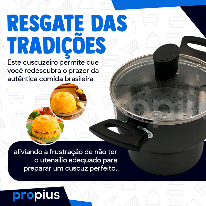 Cuscuzeiro Enjoy Revestimento Andiaderente Com Tampa De Vidro 14cm Alumínio Teflon Cuscuz Alimento P - 3