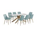 Ver imagem 2 de Conjunto Mesa de Jantar Lara 180cm Cerâmica Base Aço Carbono Bronze com 8 Cadeiras Linho - Verde