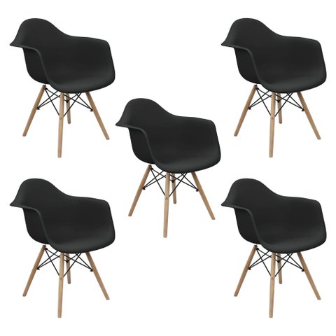 Kit 5 Cadeiras Charles Eames Eiffel com Braço Preta Branca Bege Outras