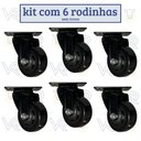 Ver mais imagens de Kit 6 Rodinhas Giratória Refoçada 3 Polegadas Black com Rolamento Anti Risco 400kg 75mm P/ Móveis