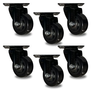 Kit 6 Rodinhas Giratória Refoçada 3 Polegadas Black com Rolamento Anti Risco 400kg 75mm P/ Móveis