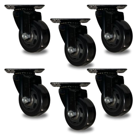 Kit 6 Rodinhas Giratória Refoçada 3 Polegadas Black com Rolamento Anti Risco 400kg 75mm P/ Móveis