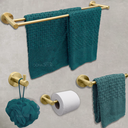 Ver imagem 2 de Kit Acessorios Banheiro Dourado Escovado Inox 4 Peças Papeleira Cabide Toalheiro Duplo Porta Toalha