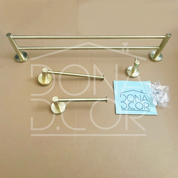 Kit Acessorios Banheiro Dourado Escovado Inox 4 Peças Papeleira Cabide Toalheiro Duplo Porta Toalha - 6