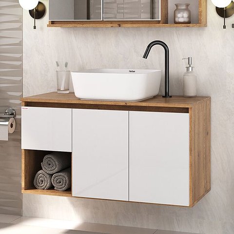 Balcão Armário para Banheiro Apollo 90 Suspenso - Fabribam Gabinetes