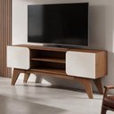 Ver imagem 4 de Rack para Sala de Estar TV 65 pol 160cm 2 Portas Pés Retrô Doble A05 Cinamomo Off White - Lyam