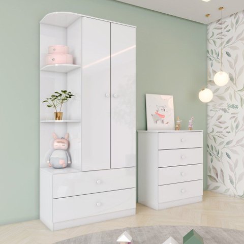 Quarto de Bebê com Cômoda e Guarda Roupas Labirinto Henn