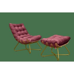 Poltrona Com Puff Costela Eva - Veludo Bordo - 4