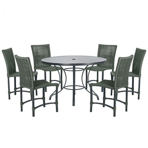 Mesa Ascoli 120 Cm com 6 Cadeiras Cannes de Alumínio Trama Verde