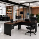 Ver imagem 1 de Mesa de Escritório em L 160x60cm com 2 Gavetas + Cadeira de Escritório Ergonômica Reclinável