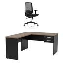 Ver imagem 3 de Mesa de Escritório em L 160x60cm com 2 Gavetas + Cadeira de Escritório Ergonômica Reclinável