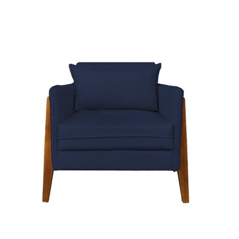 Poltrona Decorativa Sophia Suede Azul Marinho Pés Madeira Ms Decor