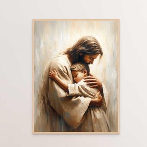Quadro Decorativo Jesus Cristo e o Menino Rezando Orando Quarto Infantil Ref. 02