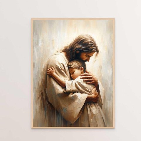 Quadro Decorativo Jesus Cristo e o Menino Rezando Orando Quarto Infantil Ref. 02