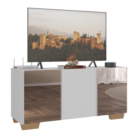 Rack Tv até 32 Polegadas com Espelhos 3 Portas Multimóveis Mp1079 Branco/natural