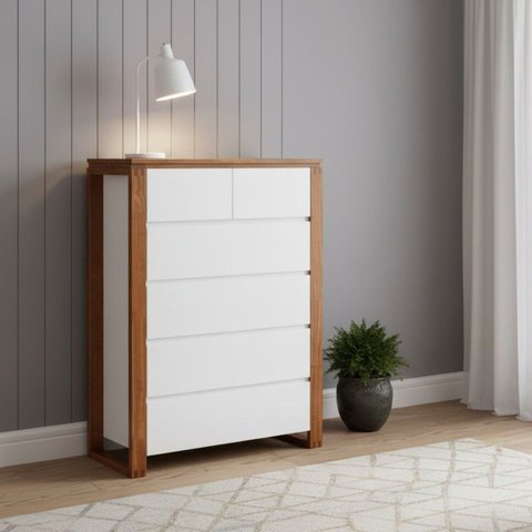 Cômoda 6 Gavetas em Madeira Maciça e MDF Craft Branco/Garapa