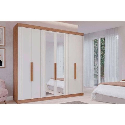 Guarda Roupa Casal 6 Portas (2 C- Espelho) e 6 Gavetas Cecilia Cinamomo-Off White - Panan