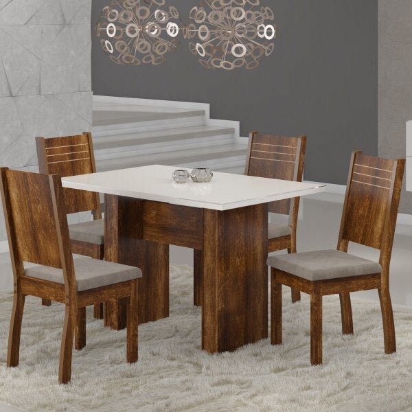 Conjunto Sala Da Jantar Mesa com Tampo de Vidro/MDF com 4 Cadeiras Spazzio Urca Sonetto Móveis