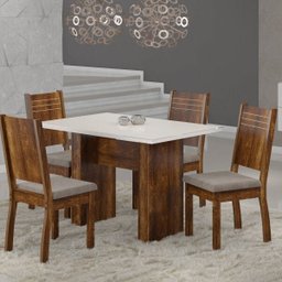 Conjunto Sala da Jantar Mesa com Tampo de Vidro/mdf com 4 Cadeiras Spazzio Urca - 1 Conjunto Sala da Jantar Mesa com Tampo de Vidro/mdf com 4 Cadeiras Spazzio Urca - 1