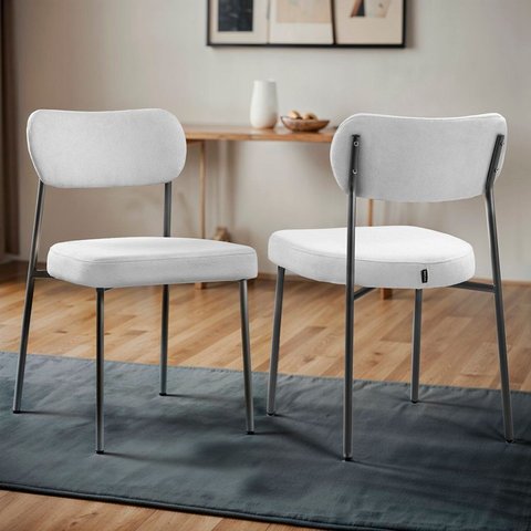 Kit 2 Cadeiras para Sala de Jantar Tecido Bouclê Design Aço Carbono Lavinia Cinza/Preto