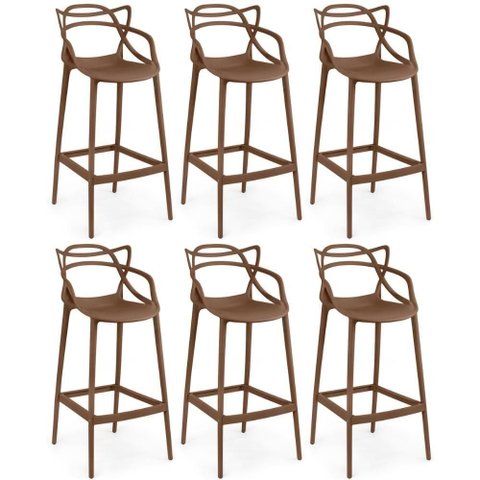Kit 6 Banquetas Allegra com Encosto Design Cozinha/bancada - Marrom