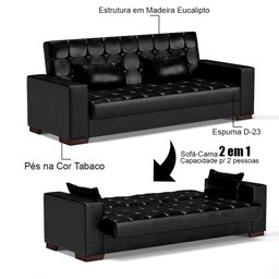 Sofá Cama para Sala de Estar Lisboa Couríssimo Preto - Ibiza - 3