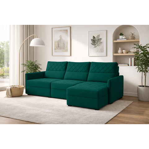 Sofá Fixo com Puff 3 Lugares Veludo Soft 230cm Conforto Plus Sofisticato - Verde