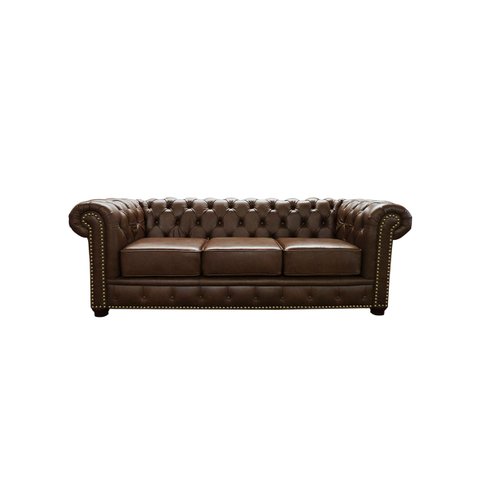Sofá Chesterfield de Couro 3 Lugares Marrom Bicolor - Mempra Design