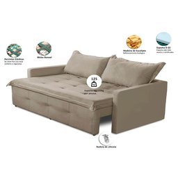 Sofá sem Caixa Retrátil e Reclinável 2,00m com Molas Bianca Suede Capuccino Madelina Decor - 2
